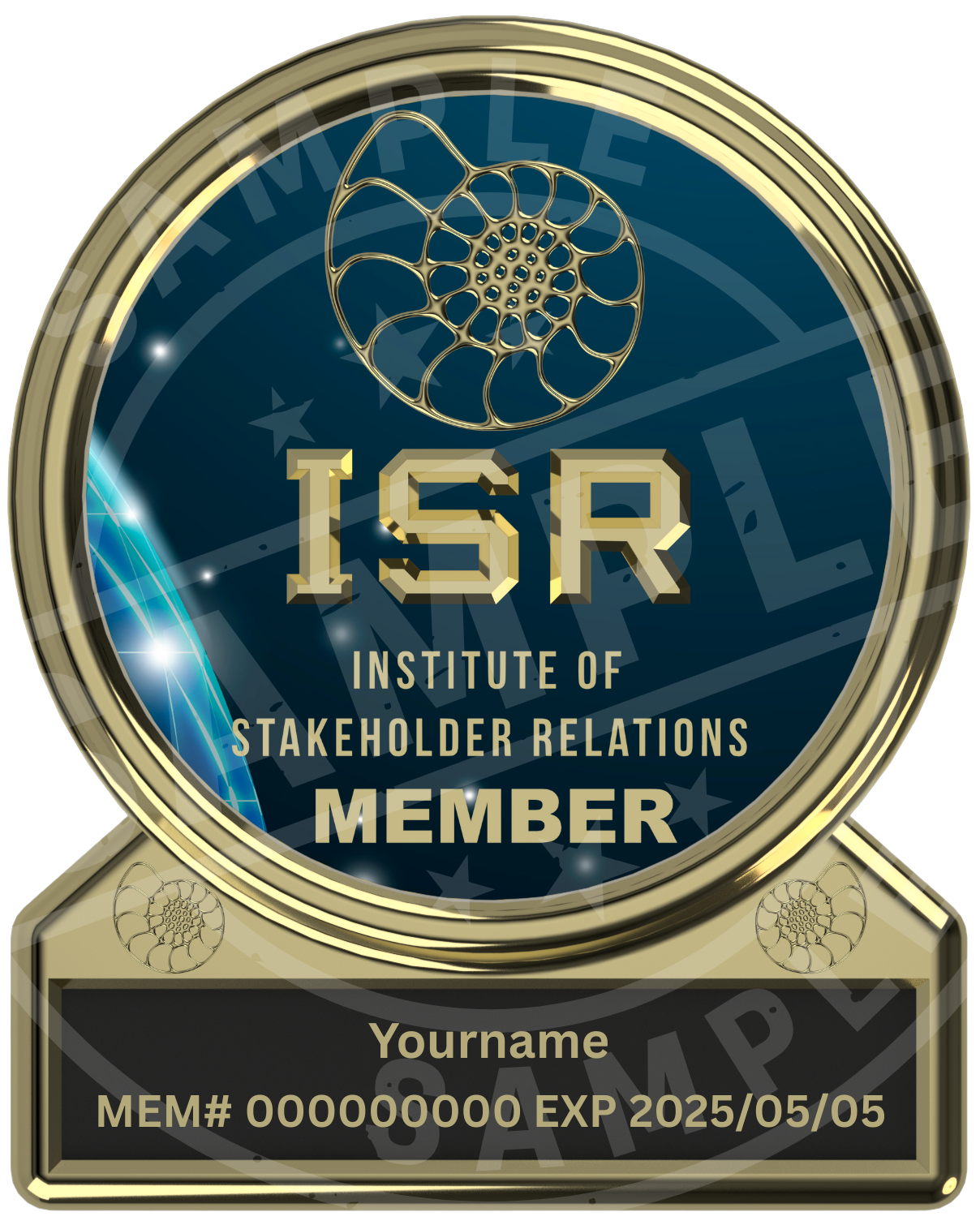 000 Elegant Blue and Gold ISR Membership Badge