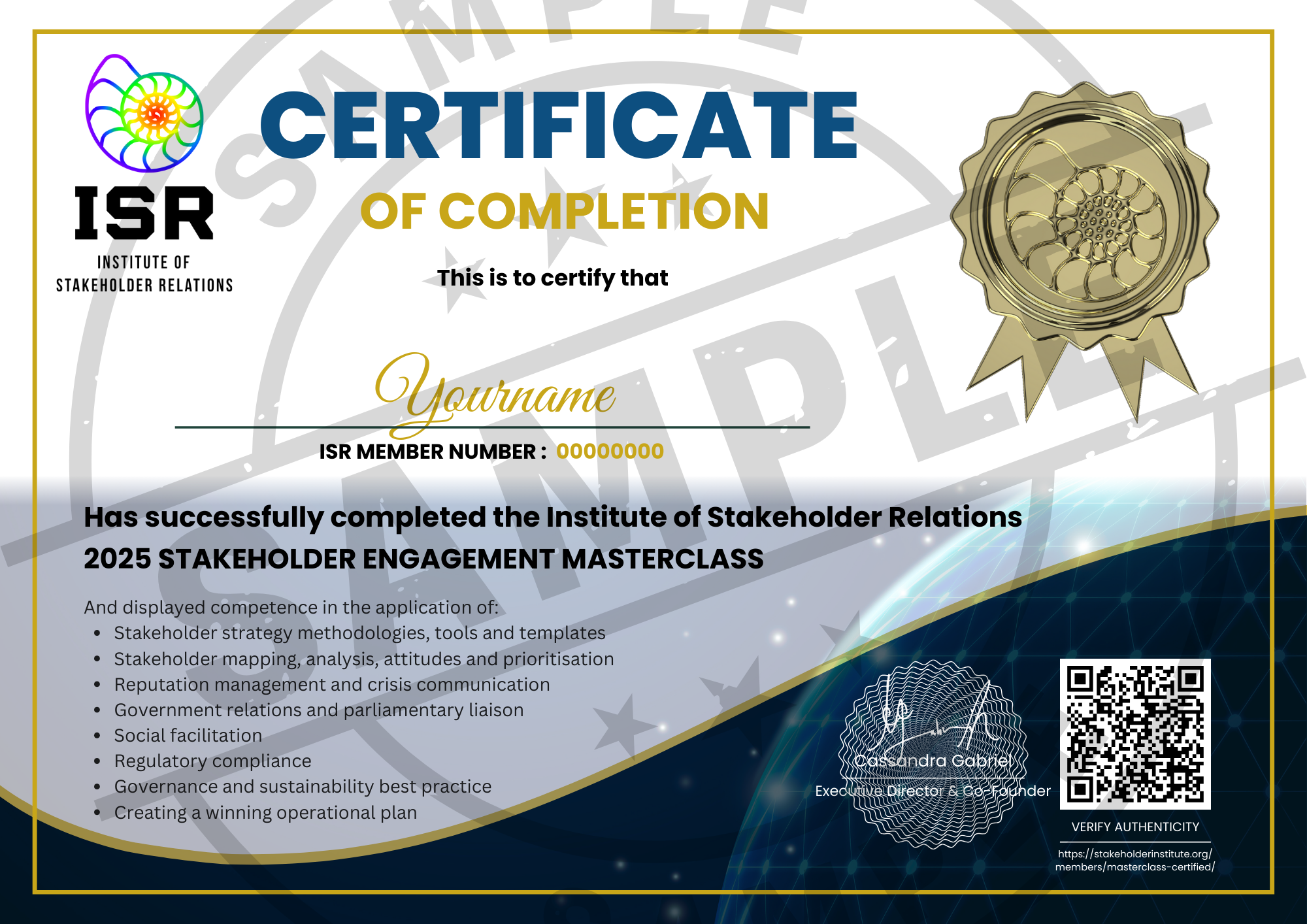 ISR STAKEHOLDER ENGAGEMENT MASTERCLASS Certificate 1